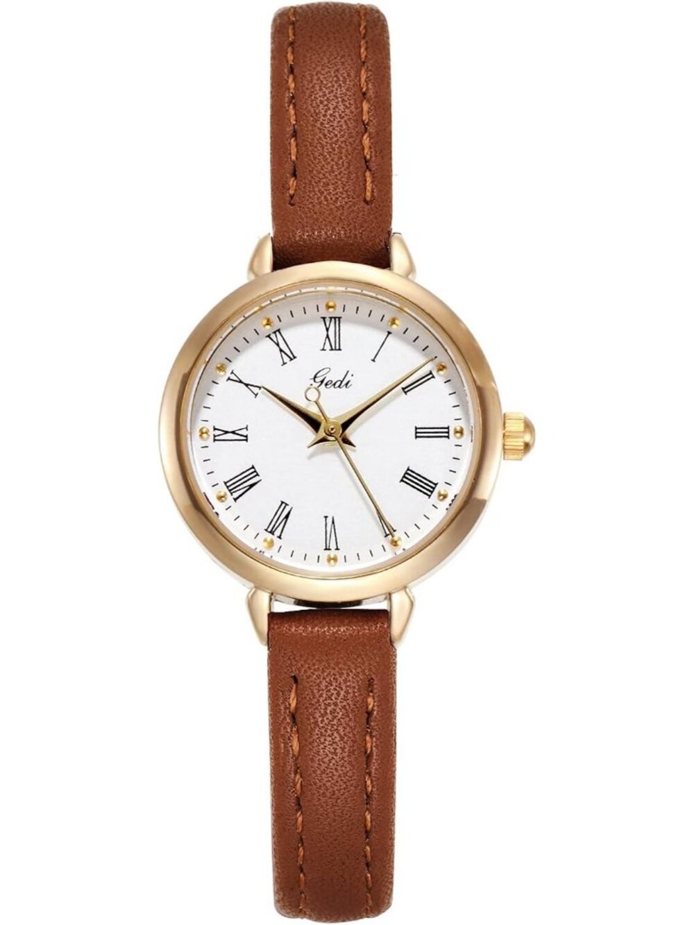 Women's Brown Simple Leather Quartz Ultra-Thin Waterproof Analog Wrist Watches